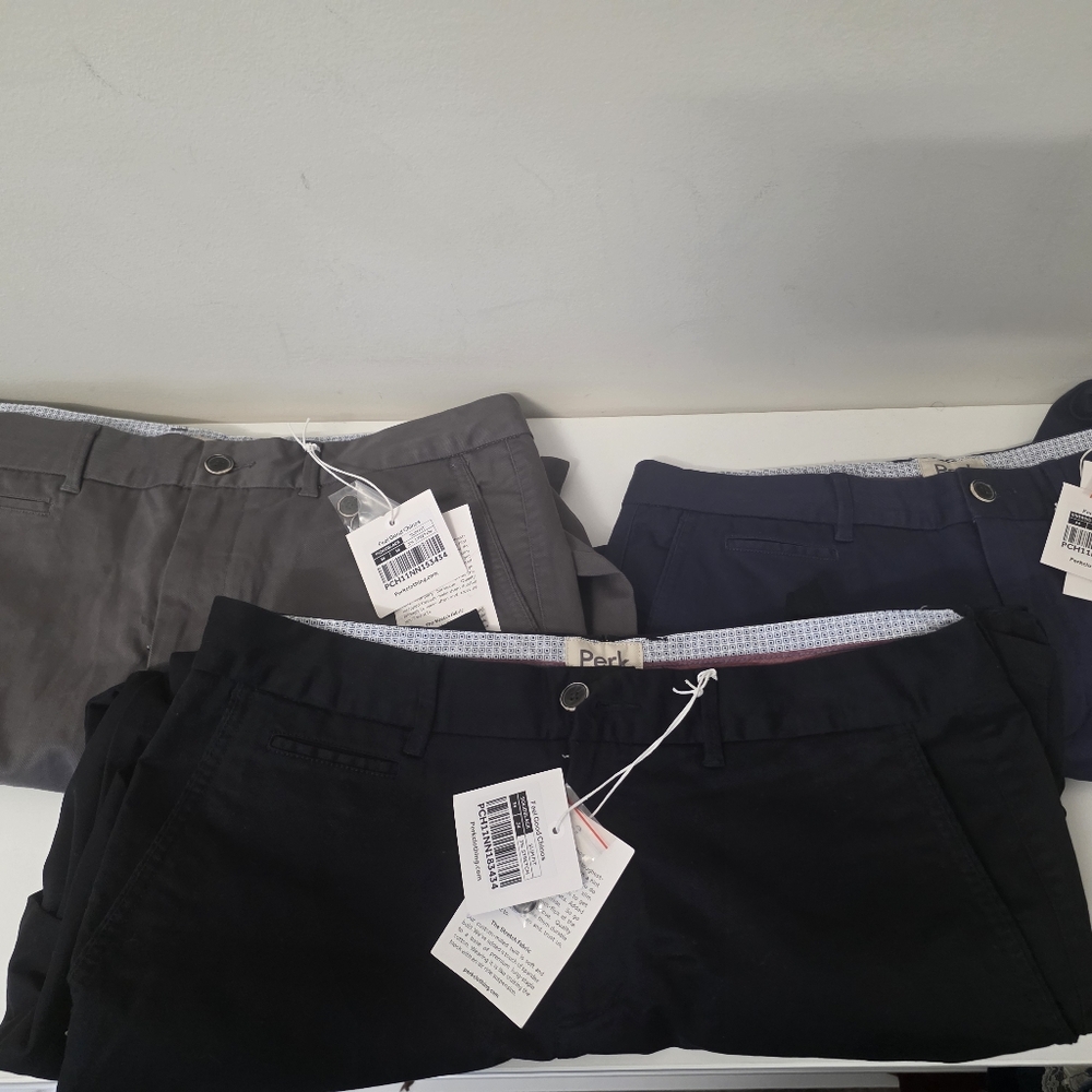 3 LOT Perk Pants 34x34 Slim Fit Stretch Feel Good Chino Twill  Navy Black NWT